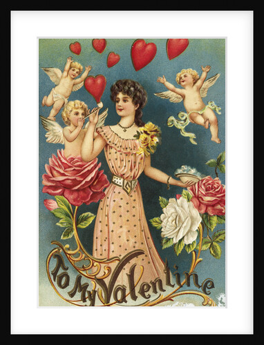 To My Valentine Postcard with Cupids and a Woman by Anonymous