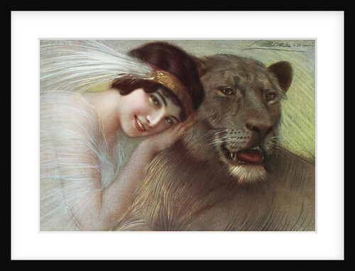 Postcard of Woman and Lioness by Anonymous
