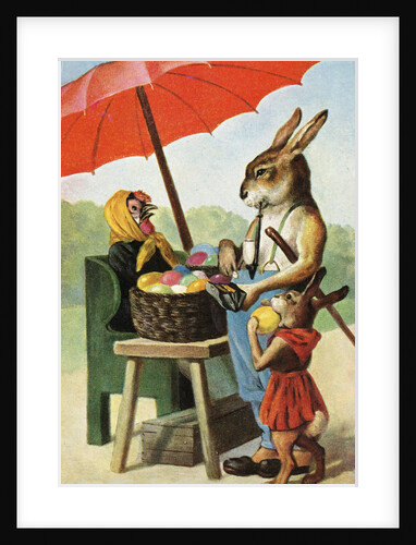 Postcard Showing Rabbits Buying Eggs from a Hen by Anonymous