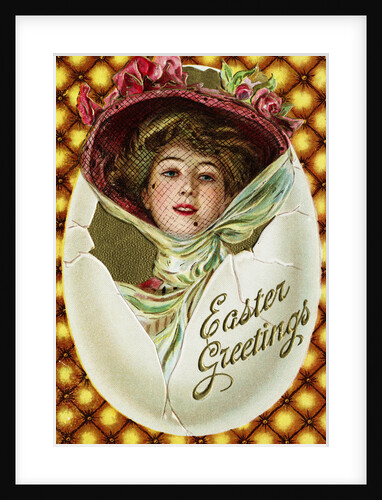 Easter Greetings Postcard of a Woman with a Pink Hat by Anonymous