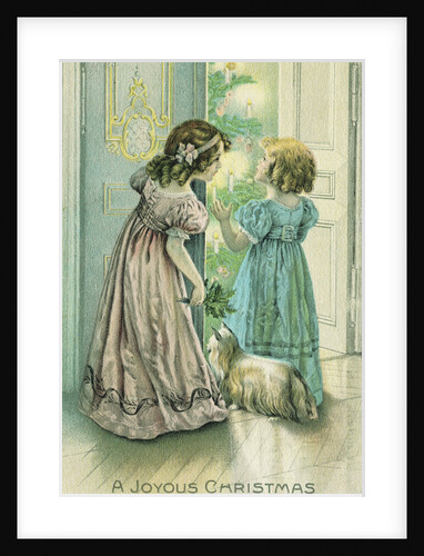 A Joyous Christmas Postcard with Little Girls Looking at the Christmas Tree by Anonymous