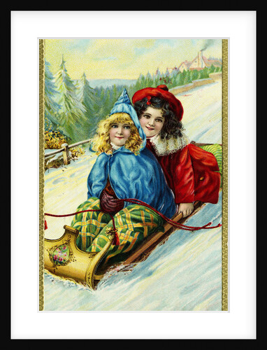 Postcard of Two Girls on a Toboggan by Anonymous