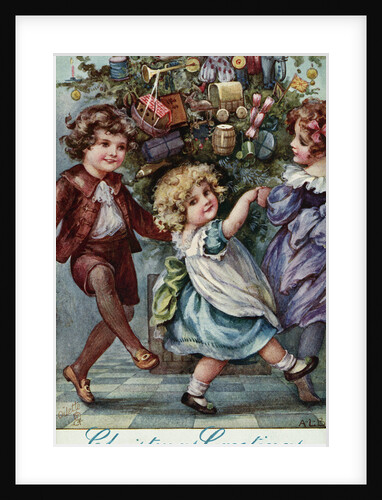 Christmas Greetings Postcard with Children Dancing by Anonymous