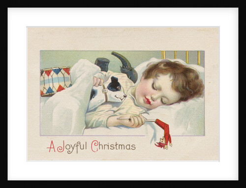 A Joyful Christmas Postcard with Sleeping Child by Anonymous