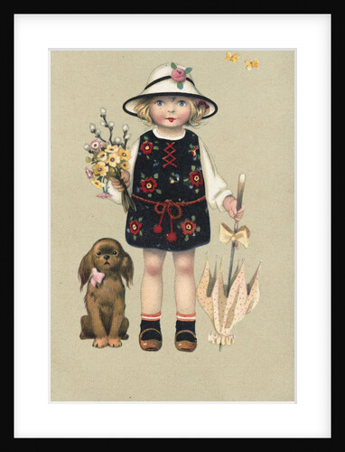 Postcard of a Young Girl and Her Dog by Anonymous
