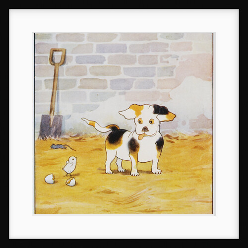 Illustration of a Puppy and a Chick from Watty: A White Puppy by Mrs. Ernest Ames
