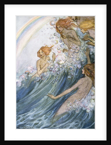 Book Illustration of Nymphs Riding a Wave by Florence Harrison