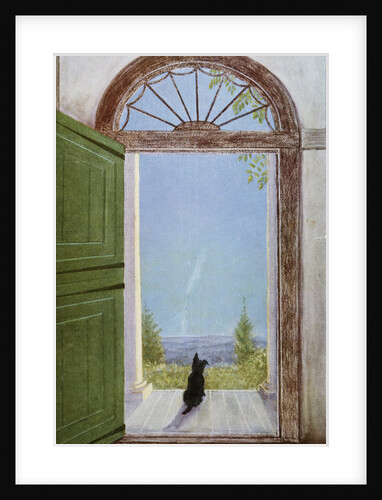 Illustration of a Dog Sitting on the Front Porch by Marguerite Kirmse