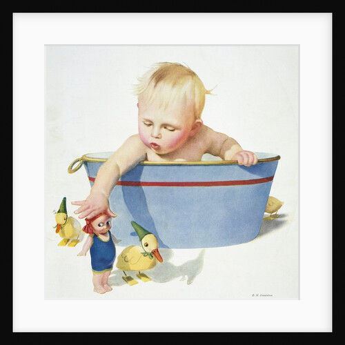 Illustration of a Young Child Playing with Bath Toys by E.N. Donaldson