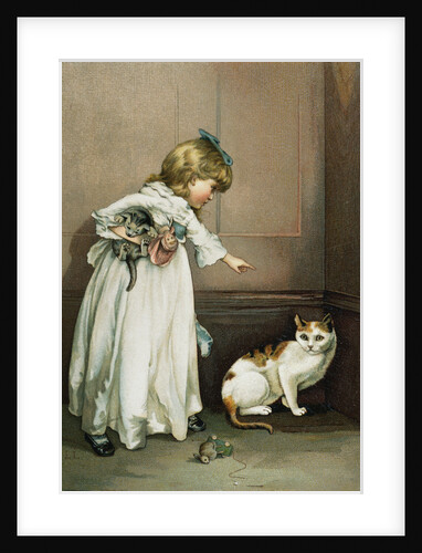 Illustration of a Little Girl Scolding a Cat by Anonymous