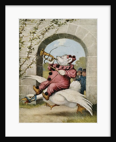 Book Illustration of a Bear Riding on a Goose by V. Floyd Campbell