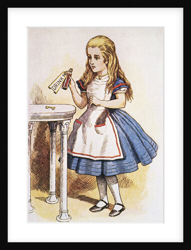 Book Illustration of Alice Holding the Bottle Labelled "Drink Me" by John Tenniel
