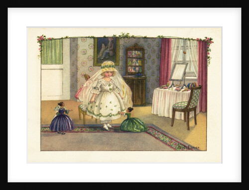 Postcard of a Little Girl Playing with Dolls by Pauli Ebner