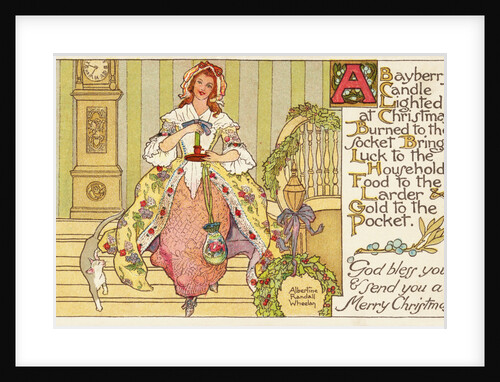 A Bayberry Candle Lighted at Christmas Postcard by Albertine Randall Wheelan