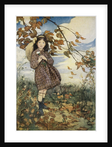 Illustration of a Girl and Autumn Leaves by Jessie Willcox Smith