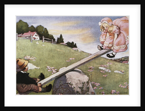 Illustration of a Boy and a Girl on a Seesaw by Jessie Willcox Smith