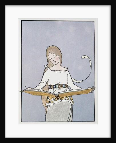 Illustration of a Girl Holding a Large Book by Margaret Evans Price