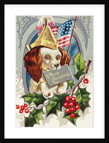 A Merry Christmas Postcard with a Patriotic Spaniel by Anonymous