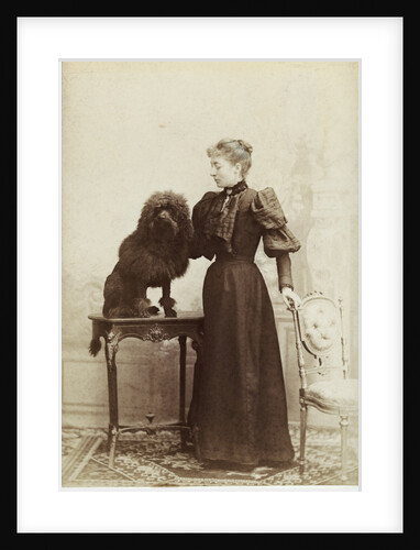 Albumen Print Card Showing Woman with a Black Miniature Poodle by Anonymous