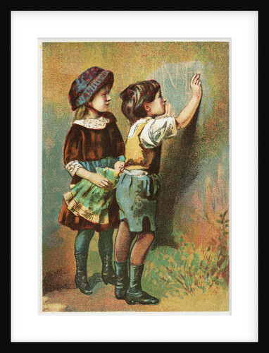 Trade Card Showing Children Writing on a Wall by Anonymous