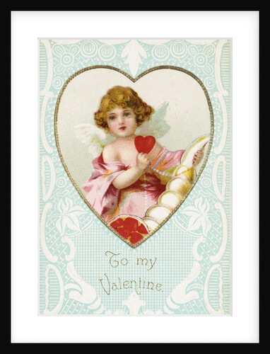 To My Valentine Postcard of Cupid Holding a Heart by Anonymous