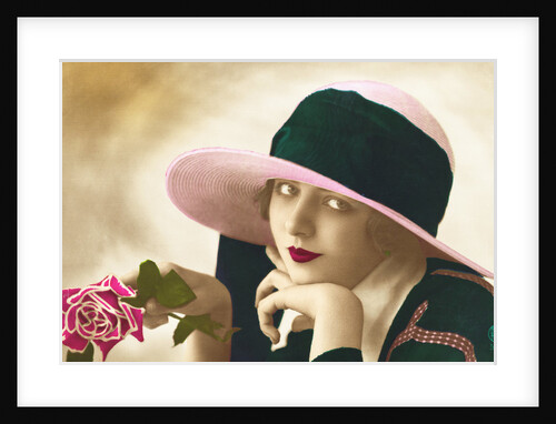 Postcard of a Flapper Holding a Rose by Anonymous