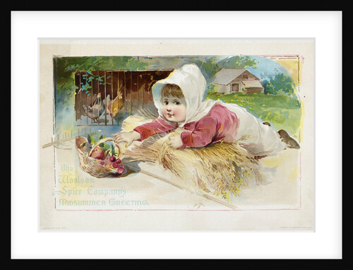 The Woolson Spice Company's Midsummer Greeting Trade Card with Fruit Basket by Anonymous