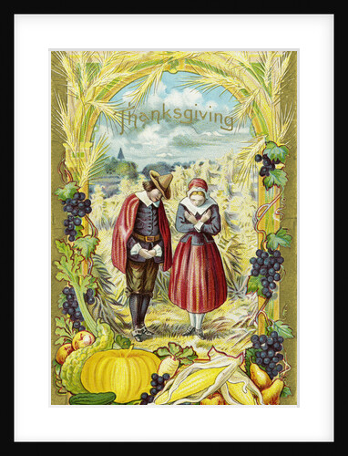 Thanksgiving Postcard with Two Pilgrims by Anonymous