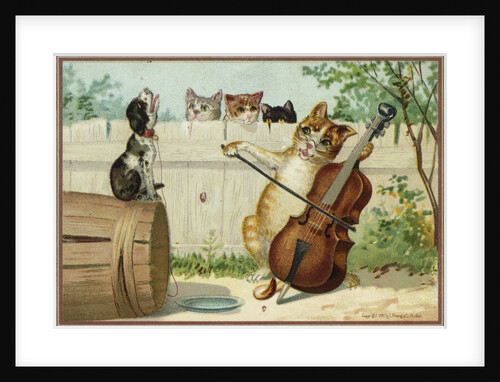 Trade Card of a Cat Playing a Cello with a Howling Dog by Anonymous