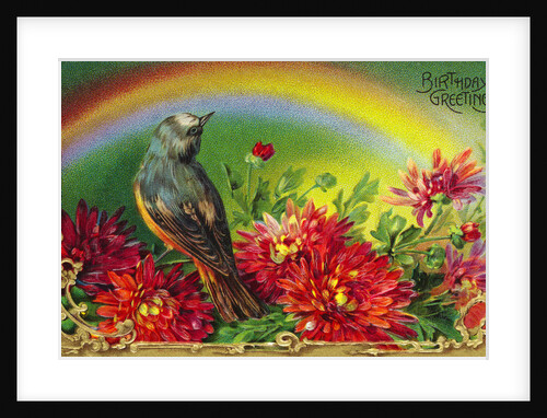 Birthday Greetings Postcard with Dahlias by Anonymous