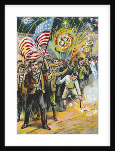 Postcard of Boys with Fireworks on 4th of July by Anonymous