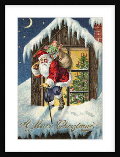 A Merry Christmas Postcard with Santa Claus on Roof by Anonymous