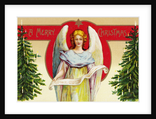 A Merry Christmas Postcard with Angel and Christmas Trees by Anonymous