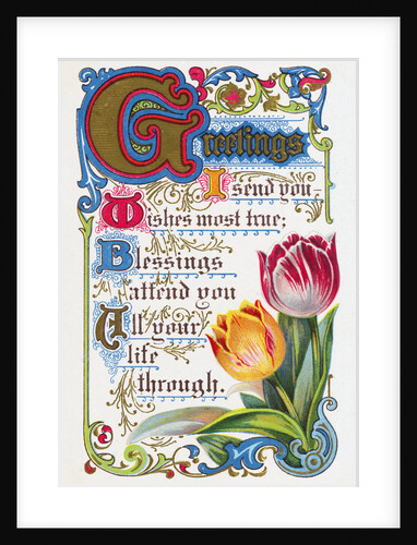 Greetings Postcard with Poem and Tulips by Anonymous