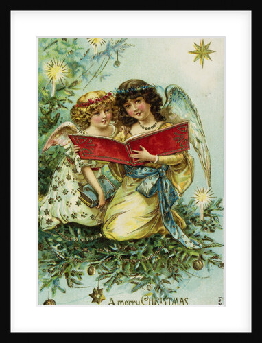 A Merry Christmas Postcard with Two Angels by Anonymous
