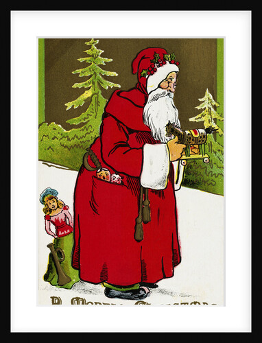 A Merry Christmas Postcard with Santa Claus Holding a Toy by Anonymous