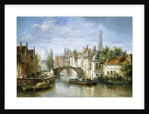 Barges on the Canal in Bruges by Pierre Justin Ouvrie
