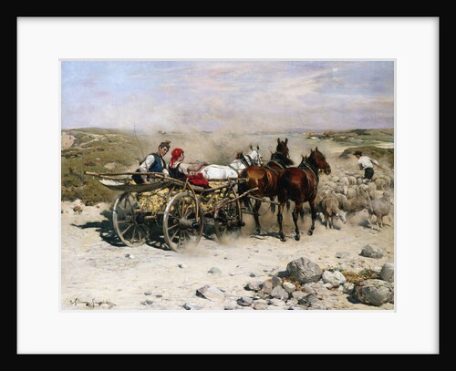 A Haycart, a Shepherd and His Flock on a Country Lane by Alfred von Kowalski-Wierusz