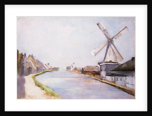 A Riverside Village with Windmills by Lesser Ury