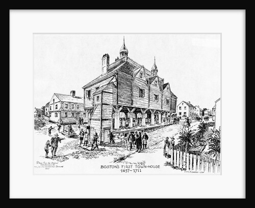 Drawing of First Boston Town Hall by Charles Lawrenc