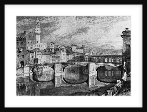 Florence, Italy: The Ponte Vecchio. Undated by J.M.W. Turner. R.A. from a finished sketch by James Iiakewill. Engraved by S. Rawle