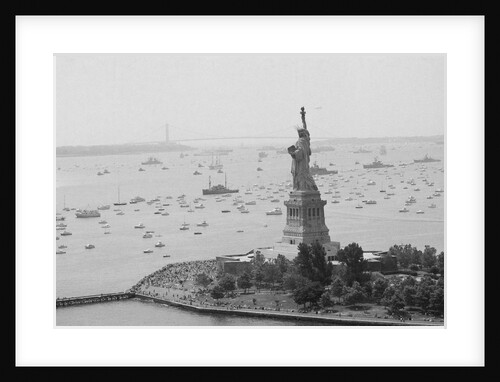 Long Line Of Ships Sails Past Statue by Anonymous
