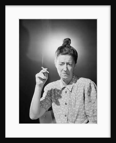 Woman with Top Knot Smoking by Anonymous