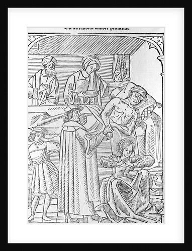 Woodcut of Plague Patient Surrounded By Doctors by Anonymous