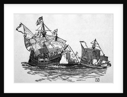 Illustration of the Santa Maria, Pinta and Nina by Anonymous