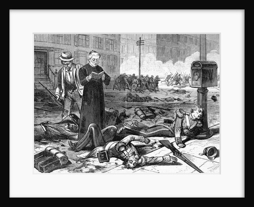 Woodcut Illustration of Priest Giving Last Rites to Soldiers by Anonymous