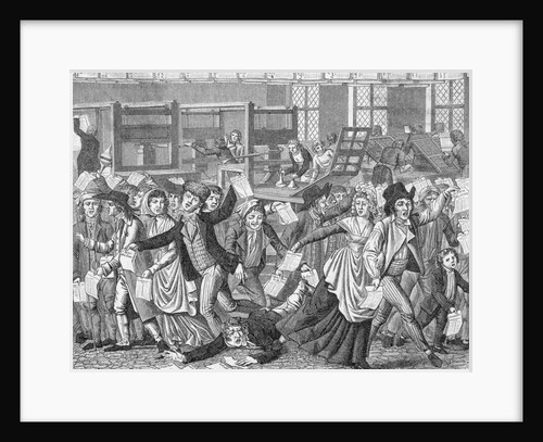 18th-Century Cartoon of a Mob Storming a Printers Shop by Anonymous
