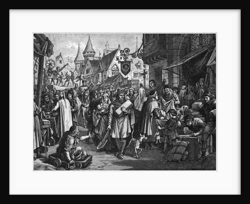Illustration of a Medieval Market Place by Anonymous