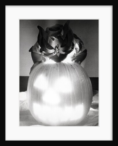 Small Child Stares In To Head Of Pumpkin by Anonymous