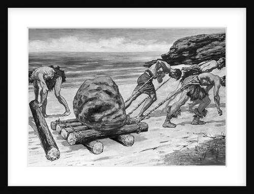 Prehistoric Men Use Tree Trunk Sled by Anonymous